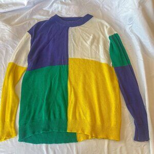 Vine & Love Mardi Gras Color Block Knit Sweater Women's Size Large